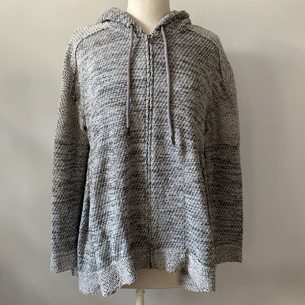 Free People Hoodie Sweater Zip Front Raw Seams Oversized Pleats Hood